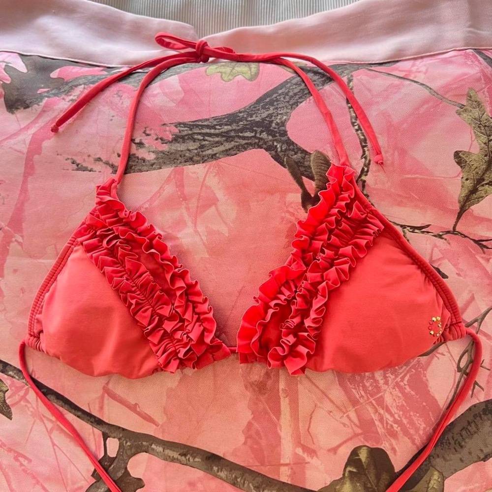y2k guess mcbling frilly rhinestone bikini top